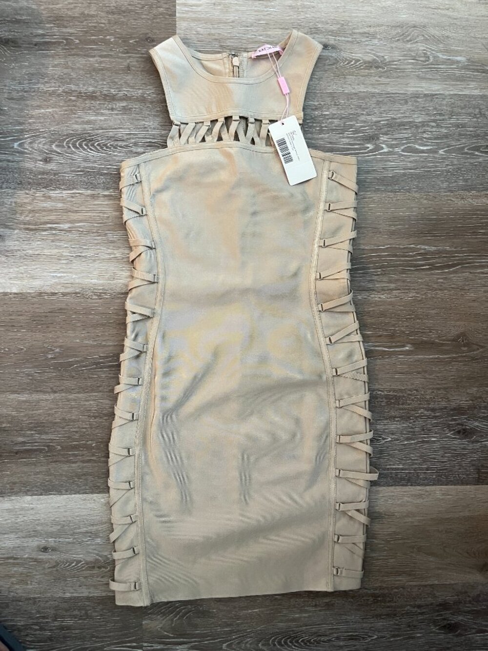 Bandage Lace-up Detail Y2K Bodycon Dress in Tan